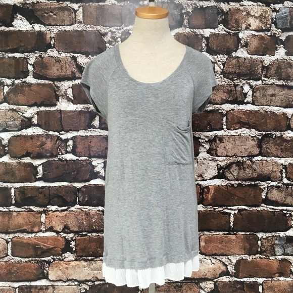Bordeaux Top T-Shirt Tee Tunic Gray White Small - Picture 1 of 9